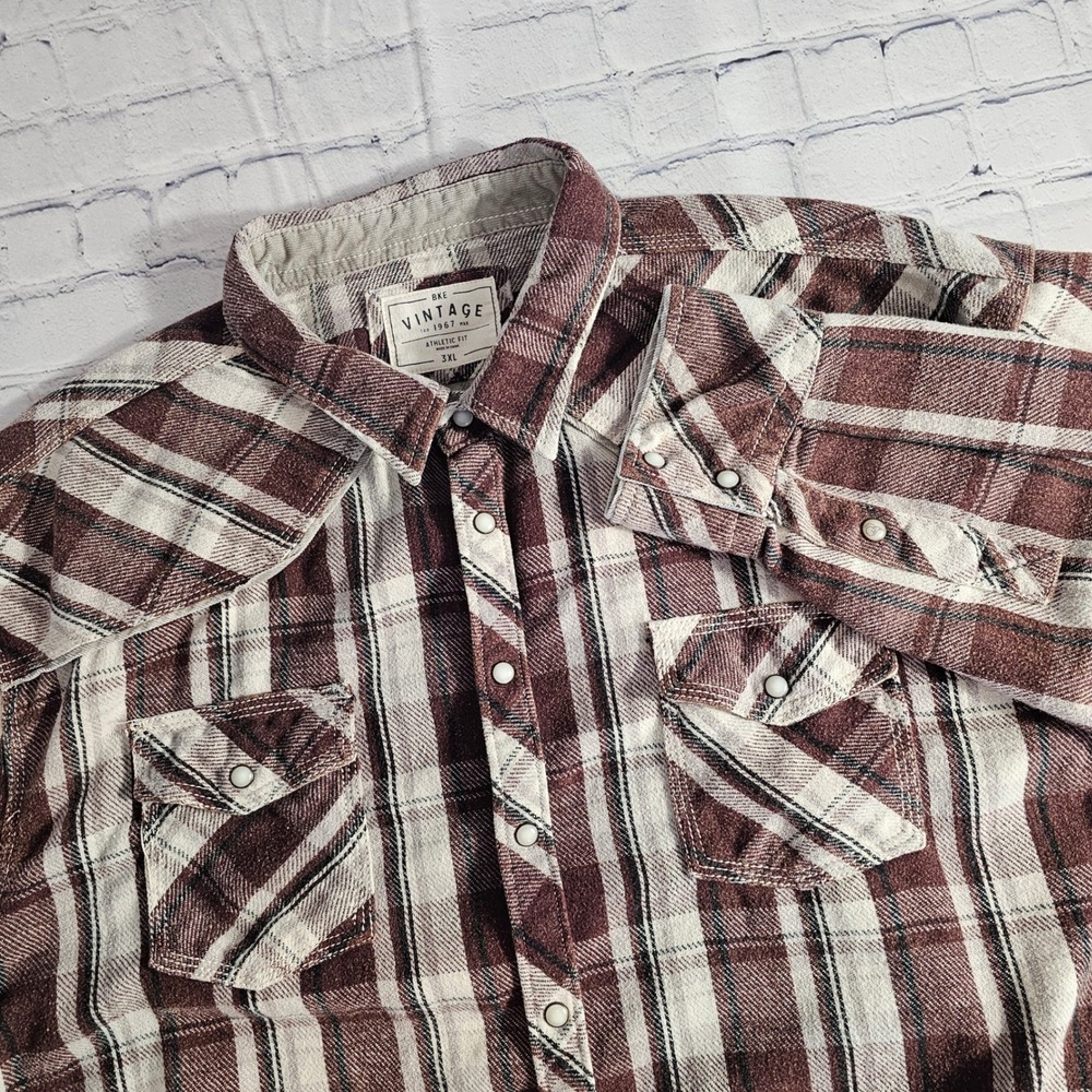 BKE‎ Vintage Athletic Fit Plaid Snap Front Western Shirt 3XL Preppy